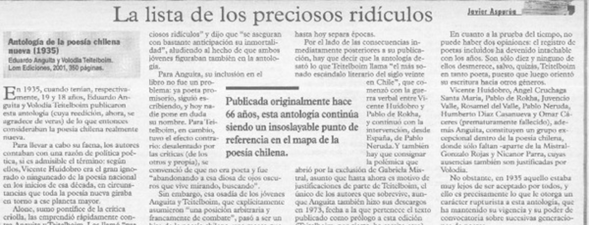La lista de los preciosos ridículos  [artículo] Javier Aspurúa