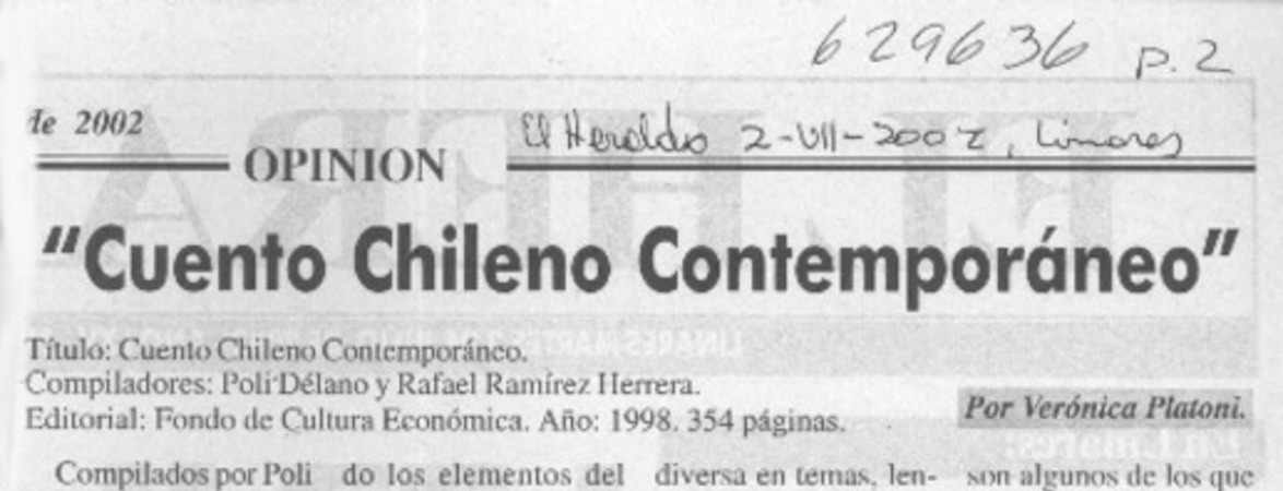 "Cuento chileno contemporáneo"  [artículo] Verónica Platoni