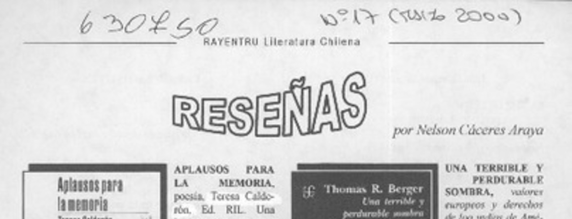 Aplausos para la memoria  [artículo] Nelson Cáceres Araya