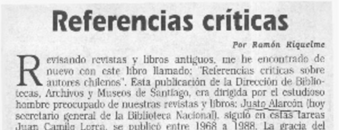 Referencias críticas  [artículo] Ramón Riquelme