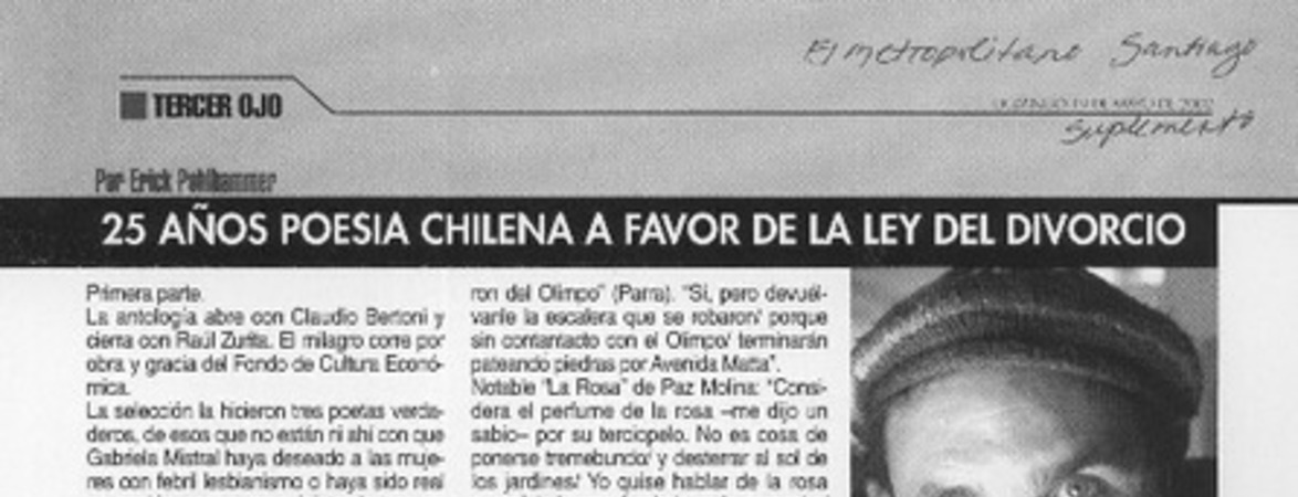 25 años poesía chilena a favor de la ley de divorcio  [artículo] Erick Pohlhammer