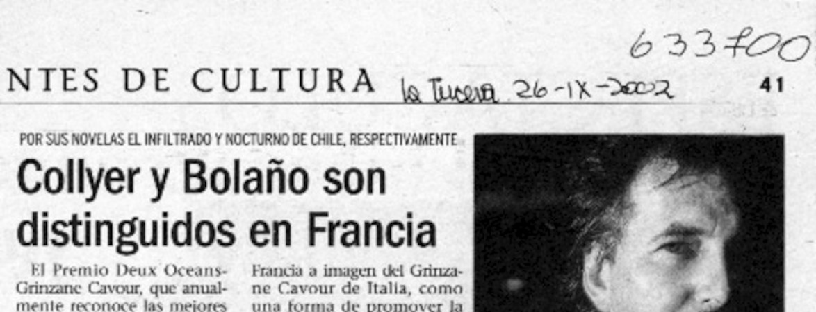 Collyer y Bolaño son distinguidos en Francia  [artículo]