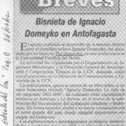Bisnieta de Ignacio Domeyko en Antofagasta  [artículo]
