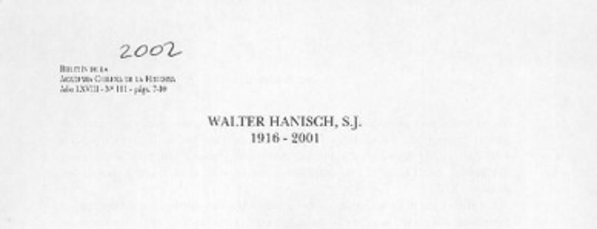 Walter Hanisch, S. J.  [artículo]