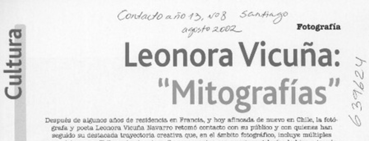 Leonora Vicuña, "Mitografías"  [artículo]
