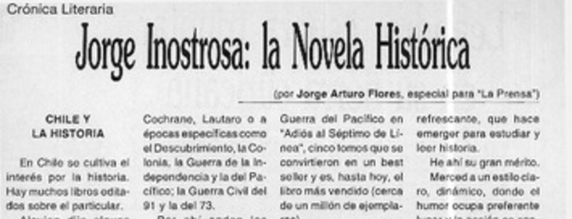 Jorge Inostrosa, la novela histórica  [artículo] Jorge Arturo Flores