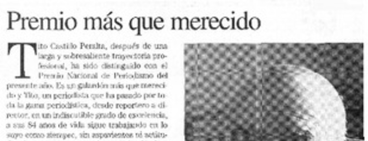 Premio más que merecido  [artículo] Emilio Filippi M.