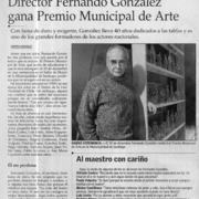 Director Fernando González gana Premio Municipal de Arte  [artículo] Andrea González