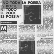 "No toda la poesía es rock, no todo el rock es poesía"  [artículo] Mario Rojas