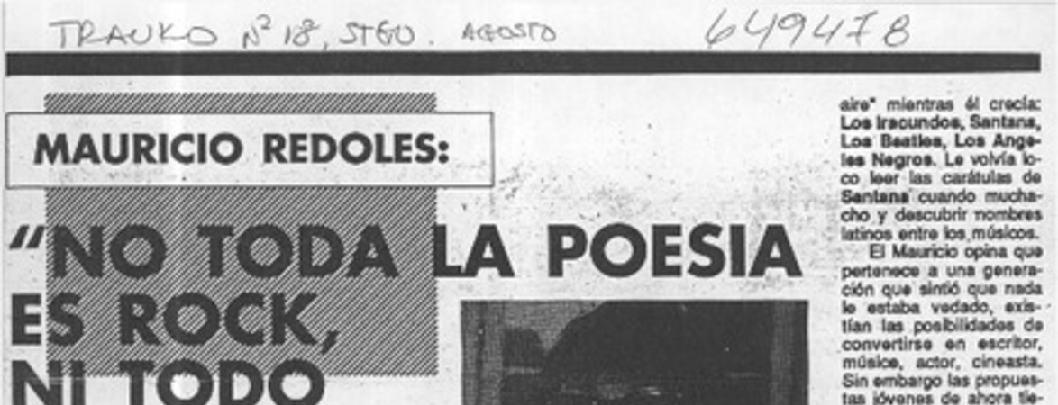 "No toda la poesía es rock, no todo el rock es poesía"  [artículo] Mario Rojas