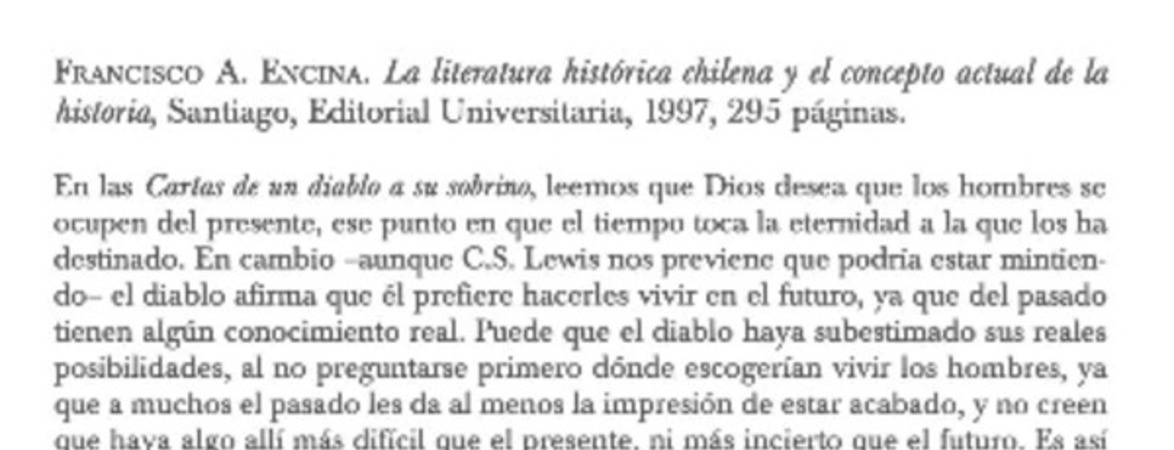 La literatura histórica chilena y el concepto actual de la historia  [artículo] Frederic Smith