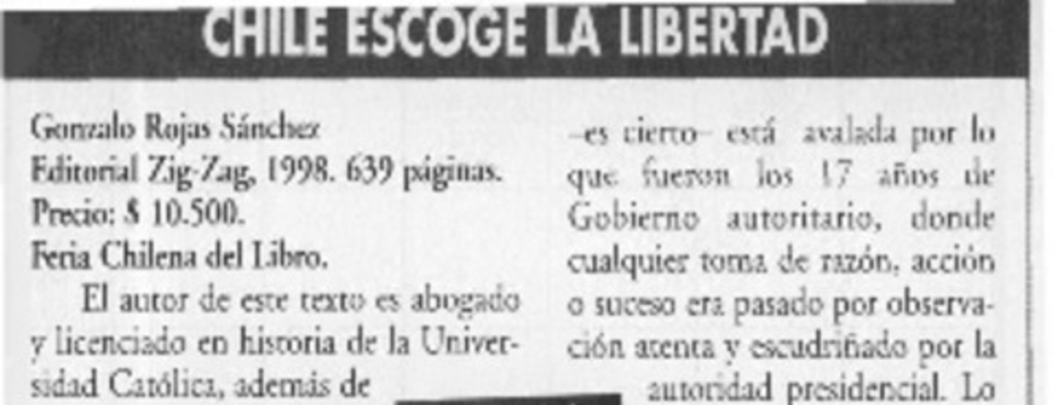 Chile escoge la libertad  [artículo] Luis Moulian