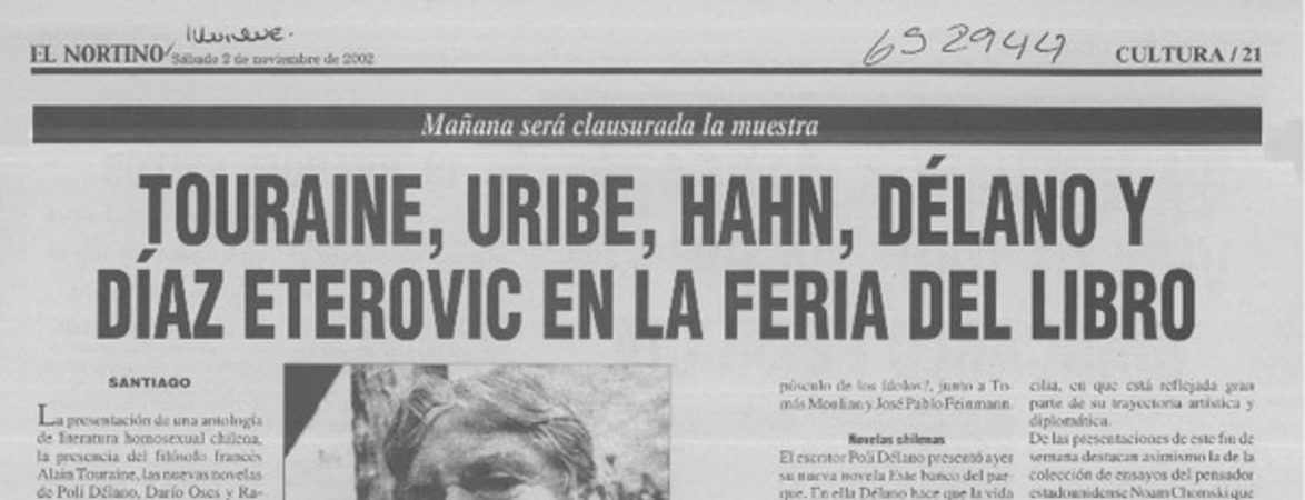 Touraine, Uribe, Hahn, Délano y Díaz Eterovic en la Feria del Libro  [artículo]