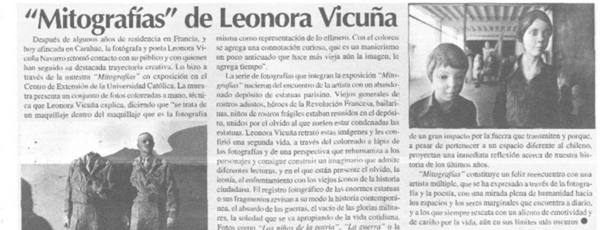 "Mitografías" de Leonora Vicuña  [artículo] Ramón Díaz Eterovic