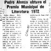 Pedro Alonzo obtuvo el Premio Municipal de Literatura 1972.  [artículo]