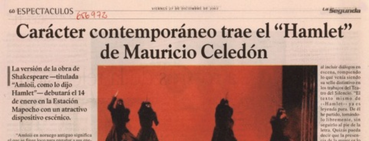 Carácter comtemporaneo trae "Hamlet" de Mauricio Celedón