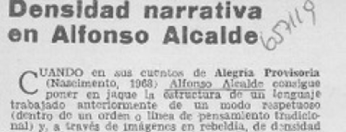 Densidad narrativa de Alfonso Alcalde.