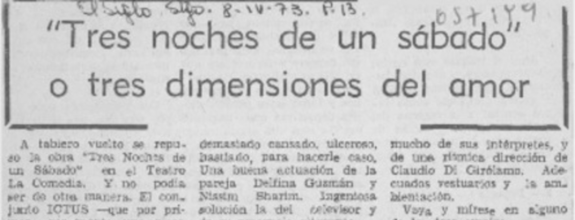 "Tres noches de un sábado" o tres dimensiones del amor
