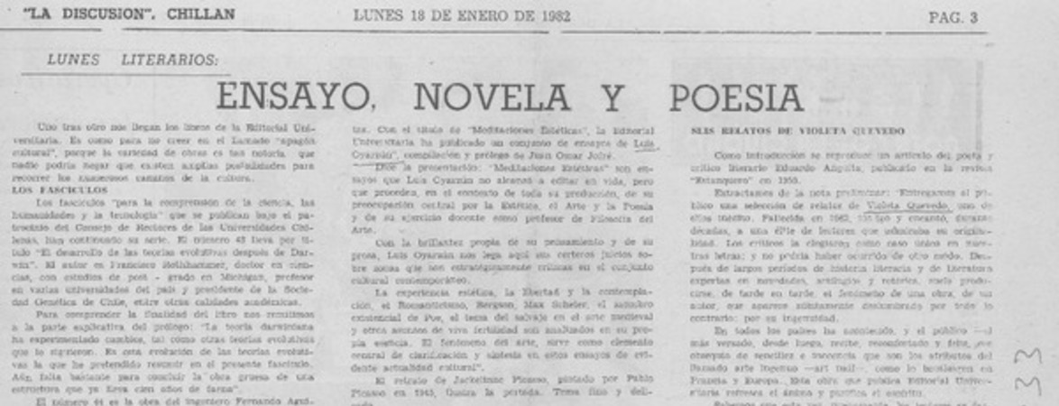 Ensayo, novela y poesía.