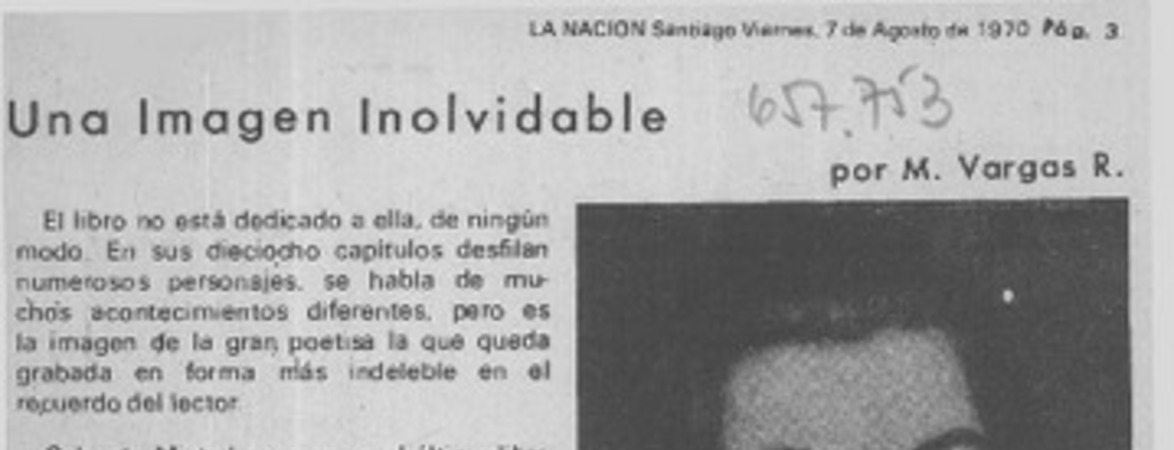 Una imagen inolvidable  [artículo] M. Vargas R.