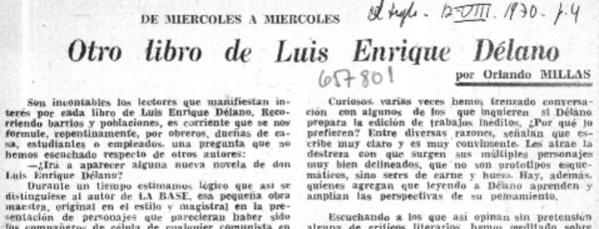 Otro libro de Luis Enrique Délano  [artículo] Orlando Millas.