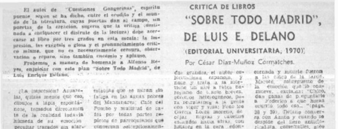 Sobre todo Madrid de Luis E. Délano  [artículo] César Díaz-Muñoz Cormatches.