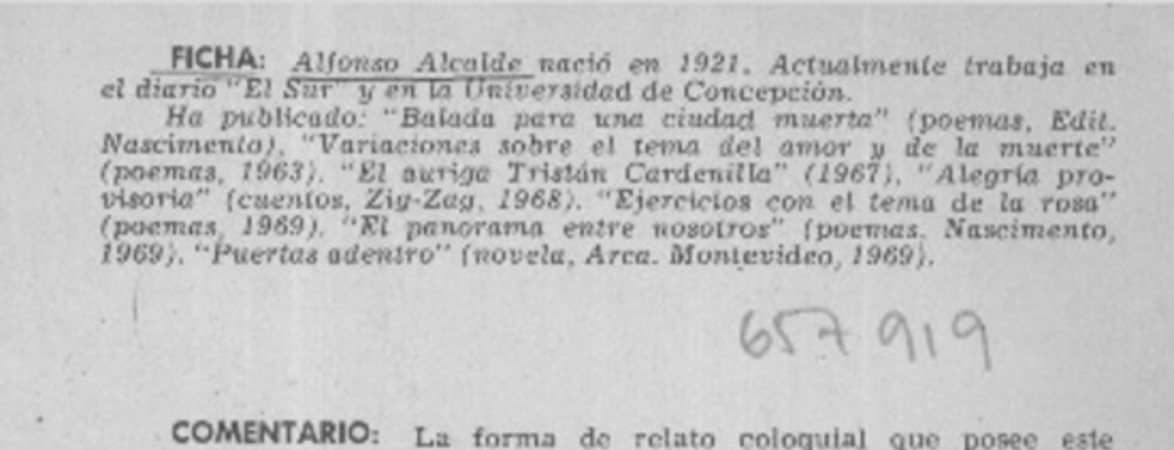 Alfonso Alcalde : [comentario] [artículo] Carlos Olivárez.