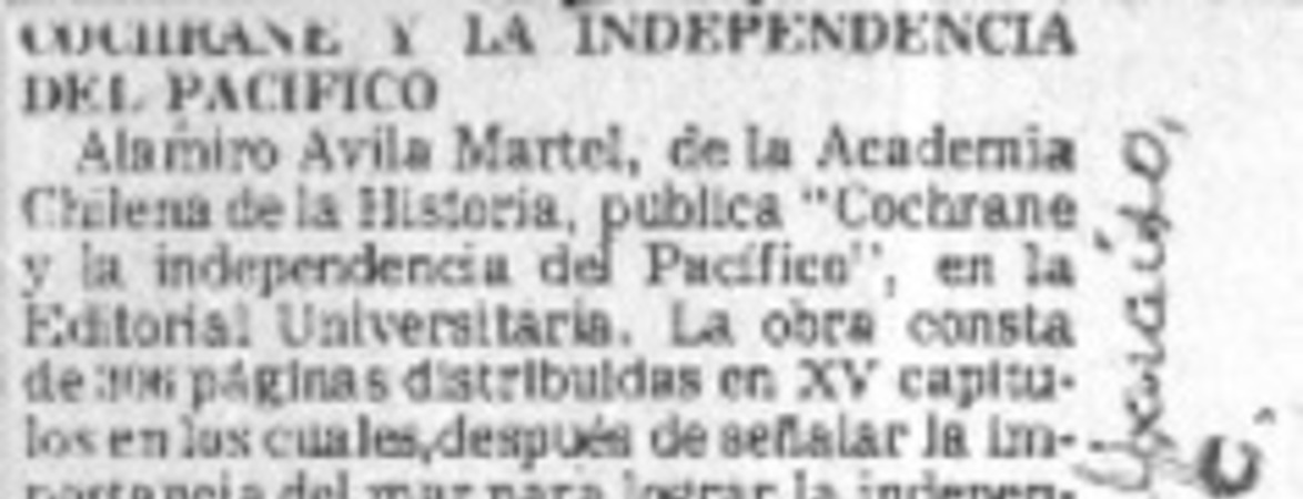 Cochrane y la independencia del pacífico  [artículo] Modesto Parera.