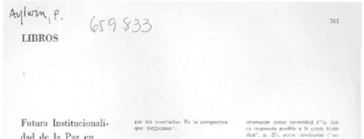 Futura institucionalidad de la paz en Chile