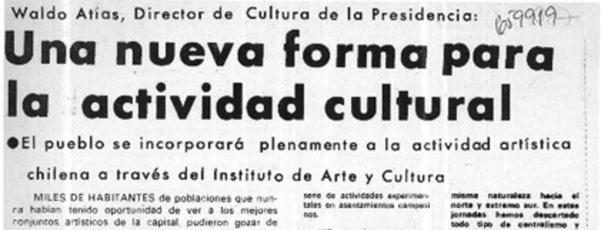 Una nueva forma para la actividad cultural.  [artículo]
