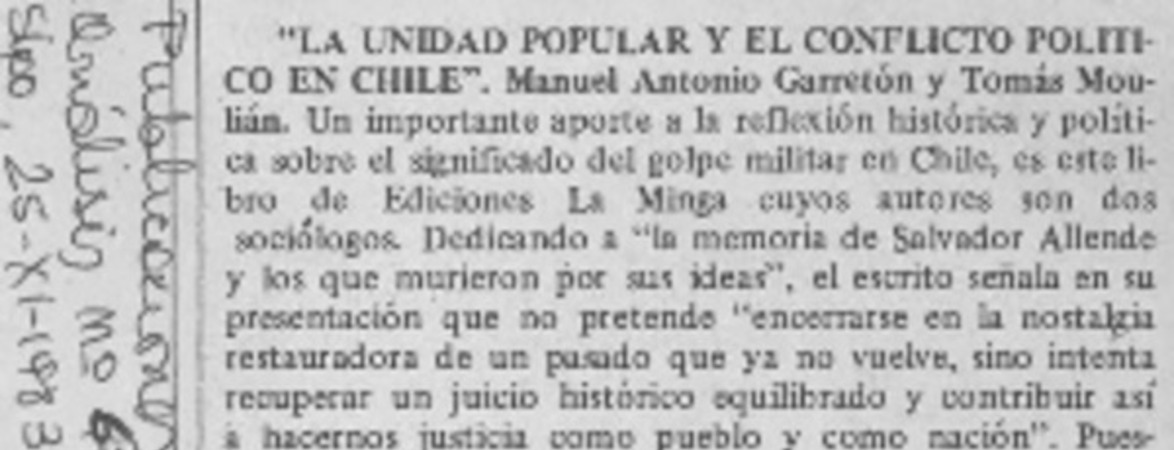 La unidad popular y el conflicto político en Chile".