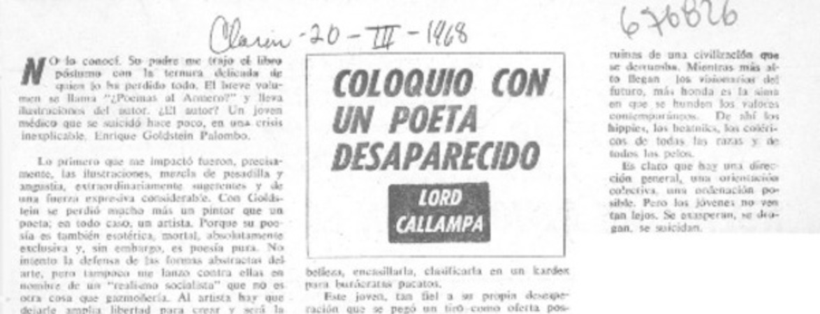 Coloquio con un poeta desaparecido