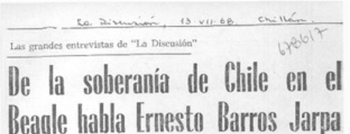 De la soberanía de Chile en el Beagle habla Ernesto Barros Jarpa.