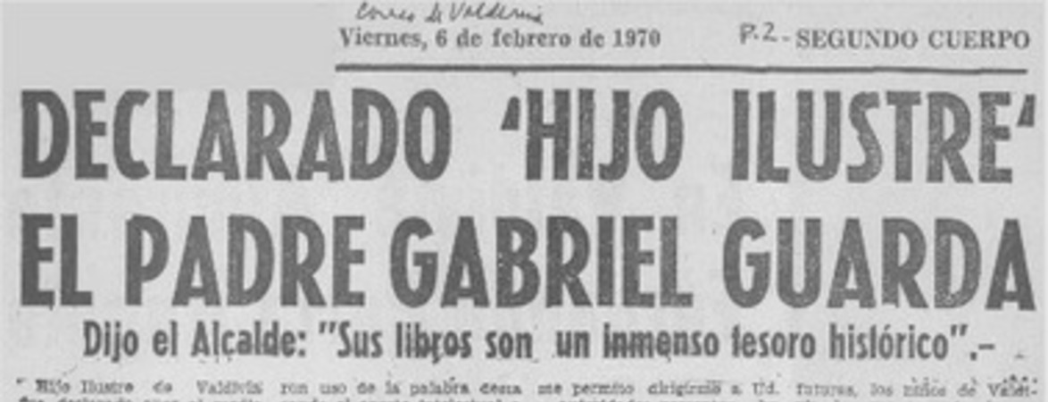 Declarado "Hijo ilustre" el Padre Gabriel Guarda.