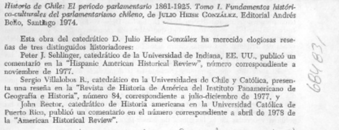 Historia de Chile: el período parlamentario 1861-1925. Tomo I. Fundamentos histórico-culturales del parlamentarismo chileno