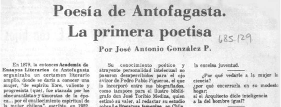 Poesía de Antofagasta. La primera poetisa