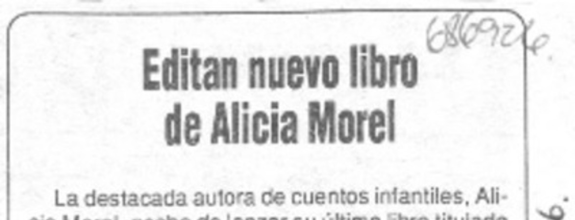 Editan nuevo libro de Alicia Morel.