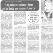 "Las mujeres chilenas tienen gran deuda con Amanda Labarca" Adriana Olguín de Baltra.