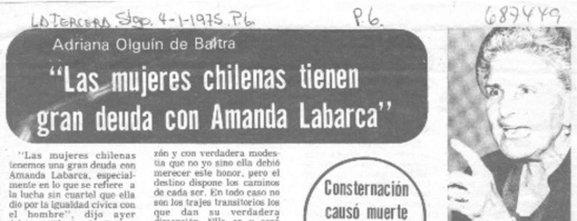 "Las mujeres chilenas tienen gran deuda con Amanda Labarca" Adriana Olguín de Baltra.