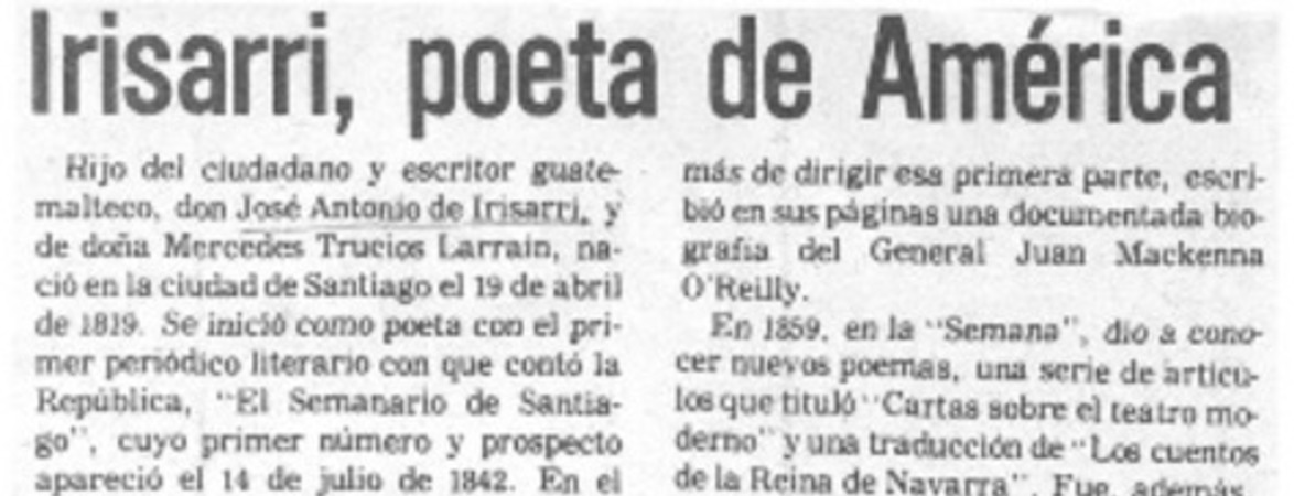 Irisarri, poeta de América