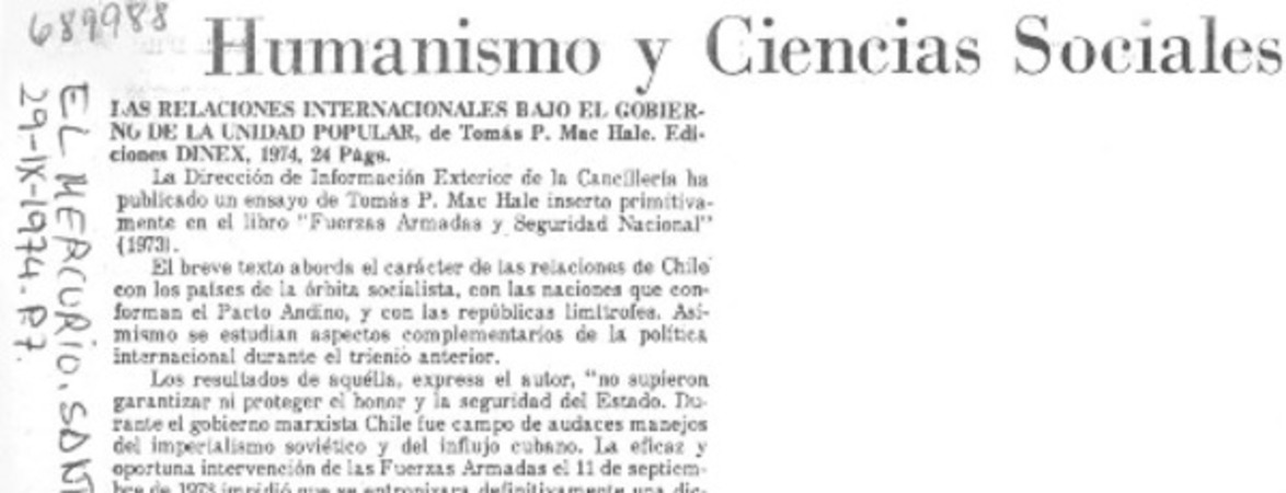 Las Relaciones internacionales bajo el gobierno de la unidad popular.
