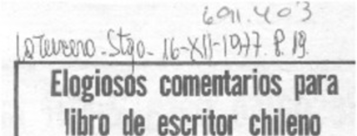 Elogiosos comentarios para libro de escritor chileno.