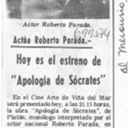 Hoy estreno de "Apología de Sócrates".