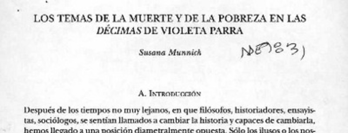 Los temas de la muerte y de la pobreza en las décimas de Violeta Parra  [artículo] Susana Munnich.