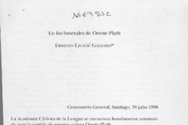 En los funerales de Oreste Plath  [artículo] Ernesto Livavic Gazzano.