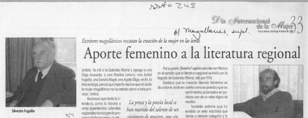Aporte femenino a la literatura regional  [artículo].