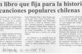 Un Libro que fija para la historia canciones populares chilenas  [artículo].