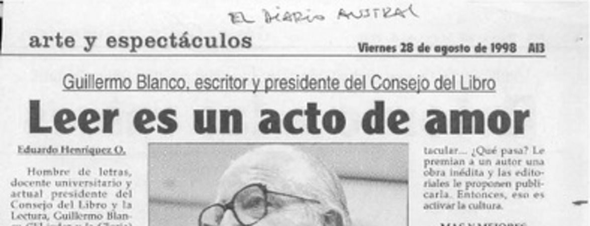 Leer es un acto de amor  [artículo] Eduardo Henríquez O.