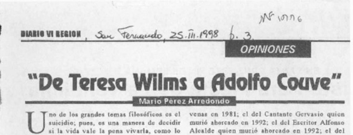 "De Teresa Wilms Montt a Adolfo Couve"