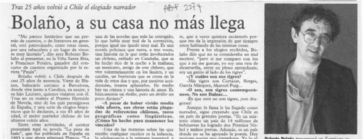 Bolaño, a su casa no más llega